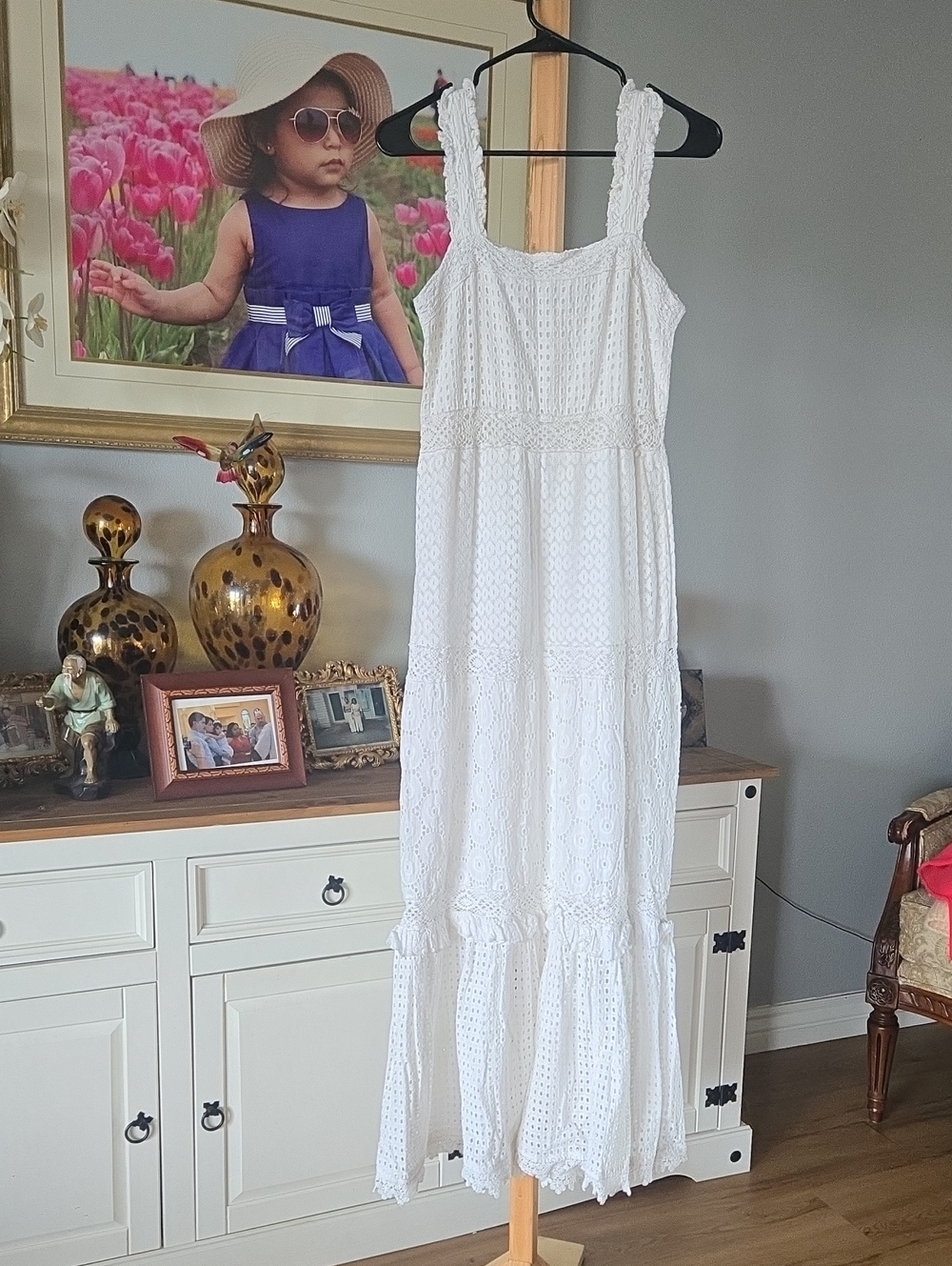 Cupio White Eyelet Tiered Maxi Dress